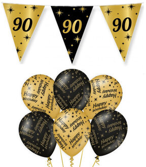paperdreams Leeftijd 90 jaar verjaardag versiering pakket zwart/goud 2-soorten