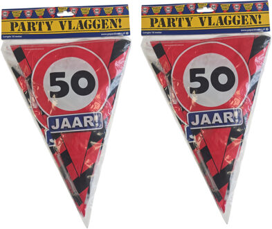 paperdreams Leeftijd feestartikelen vlaggenlijn slinger - 2x - 50 jaar - 10 meter - vlaggetjes - verjaardag
