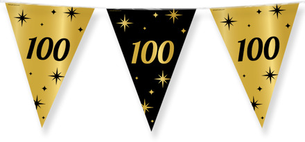 paperdreams Leeftijd verjaardag feest vlaggetjes 100 jaar geworden zwart/goud 10 meter - Vlaggenlijnen Multikleur
