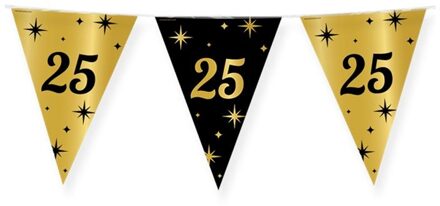 paperdreams Leeftijd verjaardag feest vlaggetjes 25 jaar geworden zwart/goud 10 meter - Vlaggenlijnen Multikleur