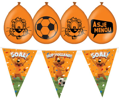 paperdreams Loeki EK/WK versier pakket - 2x vlaggenlijn 10m - 16x ballonnen - oranje