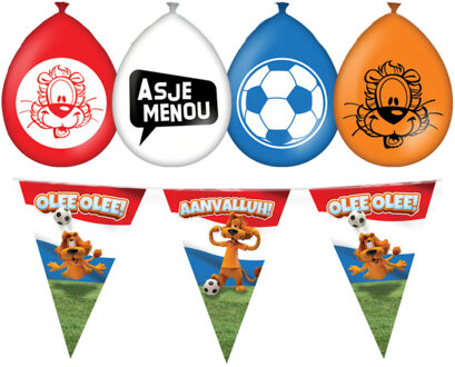 paperdreams Loeki EK/WK versier pakket - 2x vlaggenlijn 10m - 16x ballonnen - rood/wit/blauw