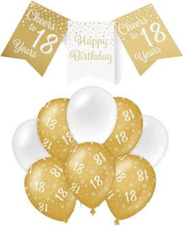 paperdreams Luxe 18 jaar feestversiering set - Ballonnen & vlaggenlijnen - wit/goud