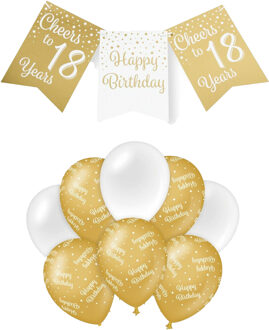paperdreams Luxe 18 jaar feestversiering set - Ballonnen & vlaggenlijnen - wit/goud
