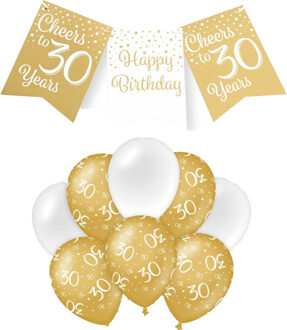 paperdreams Luxe 30 jaar feestversiering set - Ballonnen & vlaggenlijnen - wit/goud