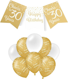 paperdreams Luxe 30 jaar feestversiering set - Ballonnen & vlaggenlijnen - wit/goud
