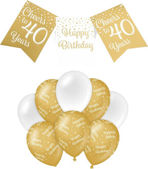 paperdreams Luxe 40 jaar feestversiering set - Ballonnen & vlaggenlijnen - wit/goud