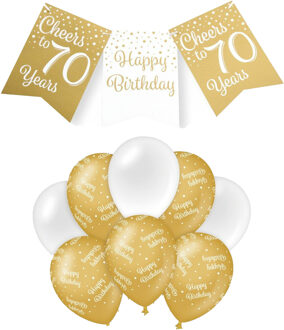paperdreams Luxe 70 jaar feestversiering set - Ballonnen & vlaggenlijnen - wit/goud