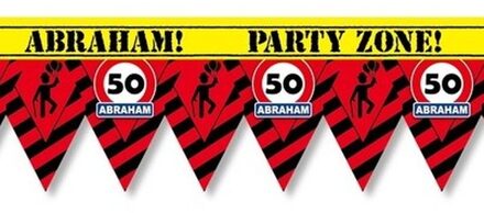 paperdreams Plastic markeerlint vlaggetjes 50 Abraham 12 meter feestartikelen