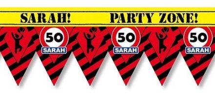 paperdreams Plastic markeerlint vlaggetjes 50 Sarah 12 meter feestartikelen
