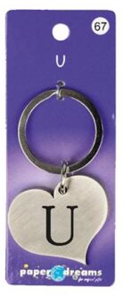 paperdreams sleutelhanger hart letter U 10 x 4 cm staal zilver