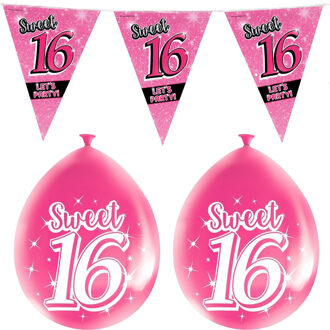 paperdreams Sweet 16 feest set - Ballonnen & vlaggenlijnen - 17x stuks
