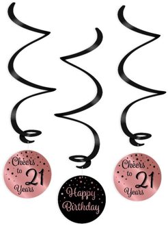 paperdreams swirlslingers 21 jaar 70 cm roze/zwart 3 stuks