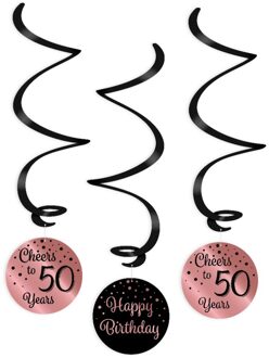 paperdreams swirlslingers 50 jaar 70 cm roze/zwart 3 stuks