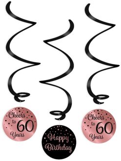 paperdreams swirlslingers 60 jaar 70 cm roze/zwart 3 stuks