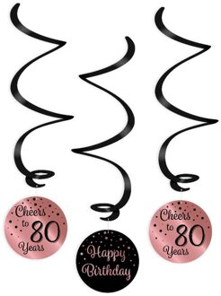 paperdreams swirlslingers 80 jaar 70 cm roze/zwart 3 stuks