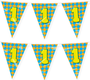 paperdreams Verjaardag 1 jaar thema vlaggetjes - 2x - feestversiering - 10m - folie - dubbelzijdig