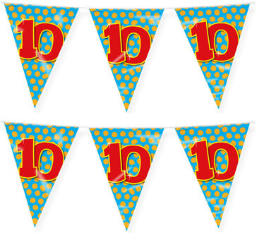 paperdreams Verjaardag 10 jaar thema vlaggetjes - 2x - feestversiering - 10m - folie - dubbelzijdig
