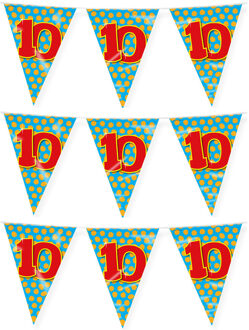 paperdreams Verjaardag 10 jaar thema vlaggetjes - 3x - feestversiering - 10m - folie - dubbelzijdig