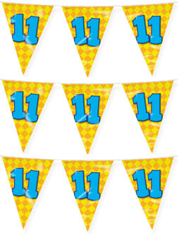 paperdreams Verjaardag 11 jaar thema vlaggetjes - 3x - feestversiering - 10m - folie - dubbelzijdig