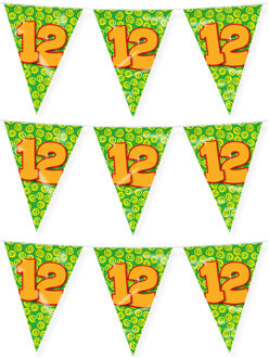 paperdreams Verjaardag 12 jaar thema vlaggetjes - 3x - feestversiering - 10m - folie - dubbelzijdig