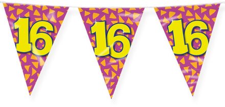 paperdreams Verjaardag 16 jaar thema Vlaggetjes - Feestversiering - 10m - Folie - Dubbelzijdig - Vlaggenlijnen Multikleur
