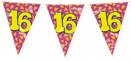 paperdreams Verjaardag 16 jaar thema Vlaggetjes - Feestversiering - 10m - Folie - Dubbelzijdig