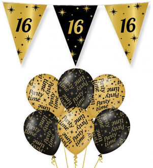 paperdreams Verjaardag 16 jaar versiering pakket zwart/goud 16 en party-time