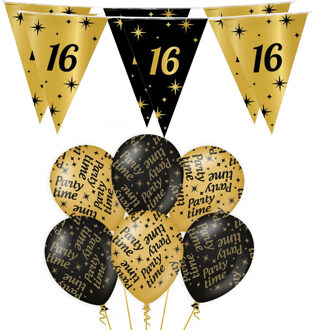 paperdreams Verjaardag 16 jaar versiering pakket zwart/goud 16 en party-time