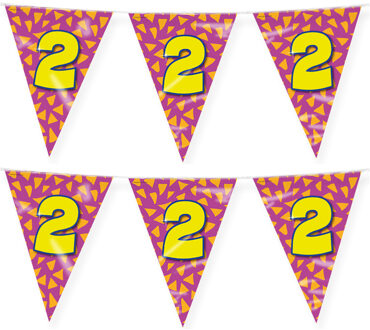 paperdreams Verjaardag 2 jaar thema vlaggetjes - 2x - feestversiering - 10m - folie - dubbelzijdig