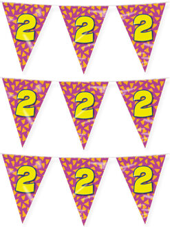 paperdreams Verjaardag 2 jaar thema vlaggetjes - 3x - feestversiering - 10m - folie - dubbelzijdig