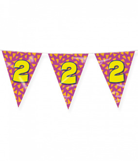 Paperdreams Verjaardag 2 jaar thema Vlaggetjes - Feestversiering - 10m - Folie - Dubbelzijdig - Vlaggenlijnen Multikleur