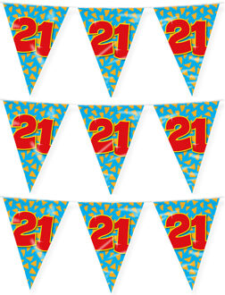 paperdreams Verjaardag 21 jaar thema vlaggetjes - 3x - feestversiering - 10m - folie - dubbelzijdig