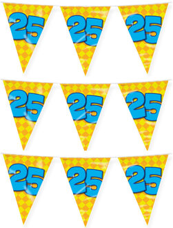 paperdreams Verjaardag 25 jaar thema vlaggetjes - 3x - feestversiering - 10m - folie - dubbelzijdig