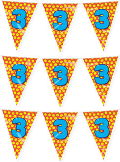 paperdreams Verjaardag 3 jaar thema vlaggetjes - 3x - feestversiering - 10m - folie - dubbelzijdig