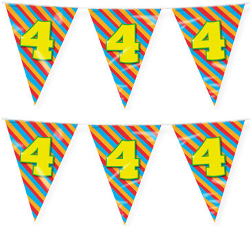 paperdreams Verjaardag 4 jaar thema vlaggetjes - 2x - feestversiering - 10m - folie - dubbelzijdig