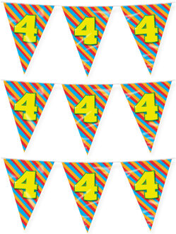 paperdreams Verjaardag 4 jaar thema vlaggetjes - 3x - feestversiering - 10m - folie - dubbelzijdig