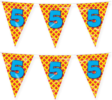 paperdreams Verjaardag 5 jaar thema vlaggetjes - 2x - feestversiering - 10m - folie - dubbelzijdig