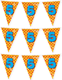 paperdreams Verjaardag 5 jaar thema vlaggetjes - 3x - feestversiering - 10m - folie - dubbelzijdig