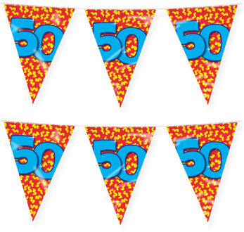 paperdreams Verjaardag 50 jaar thema vlaggetjes - 2x - feestversiering - 10m - folie - dubbelzijdig