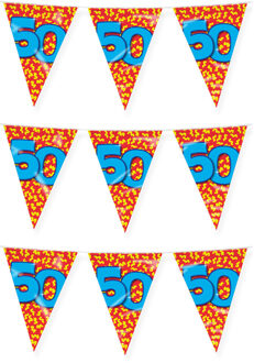 paperdreams Verjaardag 50 jaar thema vlaggetjes - 3x - feestversiering - 10m - folie - dubbelzijdig