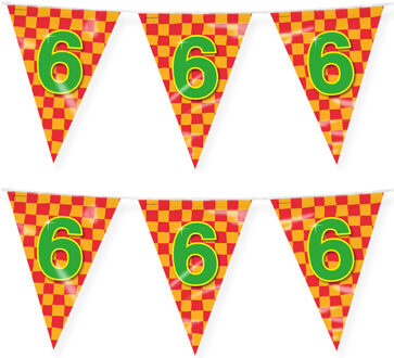 paperdreams Verjaardag 6 jaar thema vlaggetjes - 2x - feestversiering - 10m - folie - dubbelzijdig