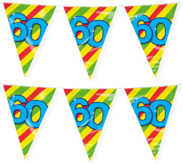 paperdreams Verjaardag 60 jaar thema vlaggetjes - 2x - feestversiering - 10m - folie - dubbelzijdig