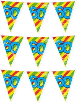 paperdreams Verjaardag 60 jaar thema vlaggetjes - 3x - feestversiering - 10m - folie - dubbelzijdig