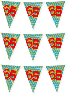 Paperdreams verjaardag 65 jaar thema vlaggetjes - 3x - feestversiering - 10m - folie - dubbelzijdig - Vlaggenlijnen Multikleur