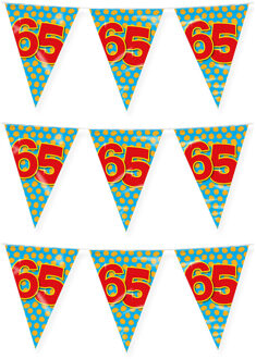 paperdreams Verjaardag 65 jaar thema vlaggetjes - 3x - feestversiering - 10m - folie - dubbelzijdig