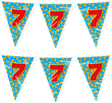 paperdreams Verjaardag 7 jaar thema vlaggetjes - 2x - feestversiering - 10m - folie - dubbelzijdig