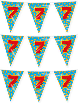 paperdreams Verjaardag 7 jaar thema vlaggetjes - 2x - feestversiering - 10m - folie - dubbelzijdig