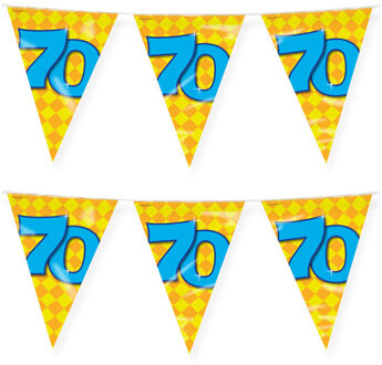 paperdreams Verjaardag 70 jaar thema vlaggetjes - 2x - feestversiering - 10m - folie - dubbelzijdig