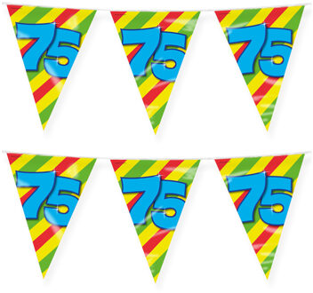 paperdreams Verjaardag 75 jaar thema vlaggetjes - 2x - feestversiering - 10m - folie - dubbelzijdig